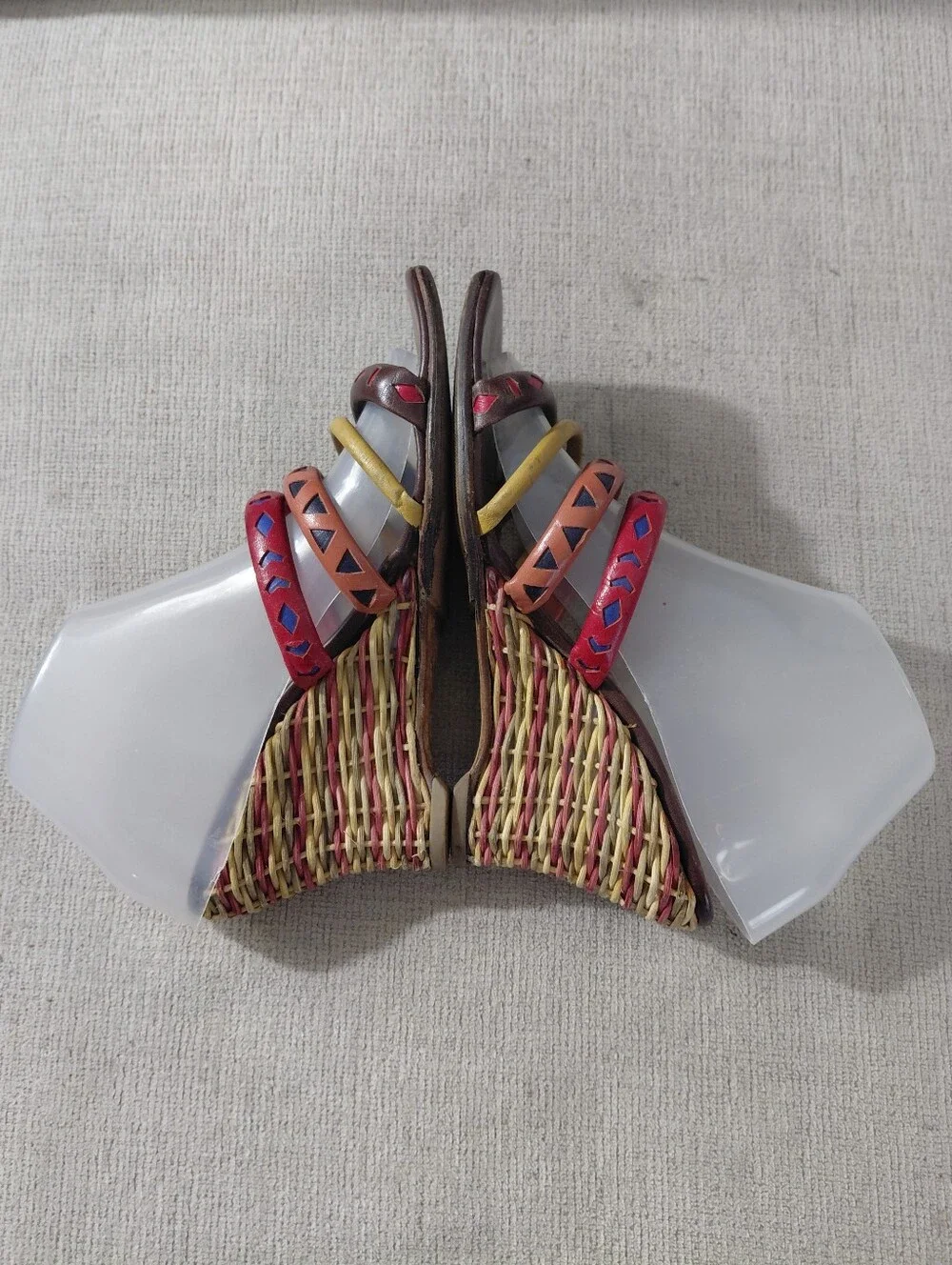 Zalo Multicolor Strappy Wedge Sandals with Red, Orange, Yellow and Brown Accents
